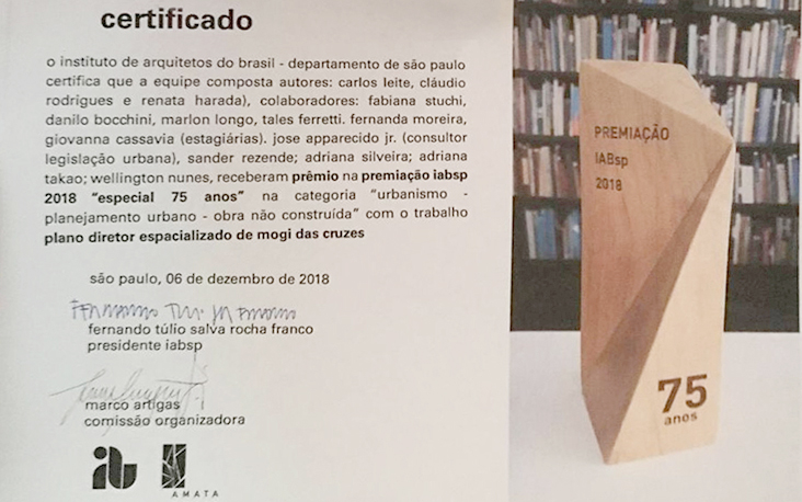 Prêmio do Instituto de Arquitetos do Brasil reconheceu o bom trabalho da Secretaria Municipal de Planejamento no Processo de Revisão do Plano Diretor