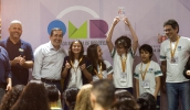 Com o projeto Irrigador, os alunos do Colégio Estrutural, levaram o terceiro lugar na 4ª Mostra Municipal de Robótica Educacional. (Foto: Junior Lago/PMMC)