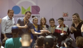 Os "Demolidores" da EM Profª Apparecida Ferreira Cursino, no Jardim Universo, levaram o terceiro lugar na categoria Sumô de Robôs. (Foto: Junior Lago/PMMC)