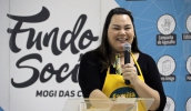 Em seu discurso, a presidente do Fundo Social de Mogi, Karin Melo, agradeceu a todos os presentes e falou sobre a importância da realização de eventos como a Noite de Caldos (Ney Sarmento/ PMMC)
