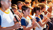Escolas Municipais se apresentaram no Festival Musicalizando, do projeto Pra Ver A Banda Passar, realizados pela AFABAMC. (Divulgação/PMMC)