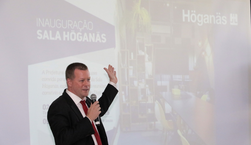 Foi inaugurada hoje no Polo Digital a Sala Höganäs, um espaço inteiramente dedicado ao networking, desenvolvido pela empresa, em parceria com a Prefeitura (Ney Sarmento/ PMMC)