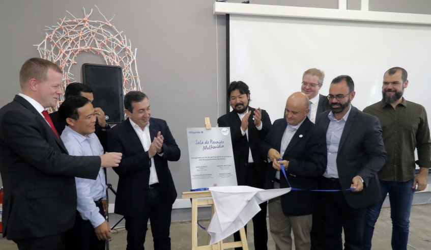Foi inaugurada hoje no Polo Digital a Sala Höganäs, um espaço inteiramente dedicado ao networking, desenvolvido pela empresa, em parceria com a Prefeitura (Ney Sarmento/ PMMC)