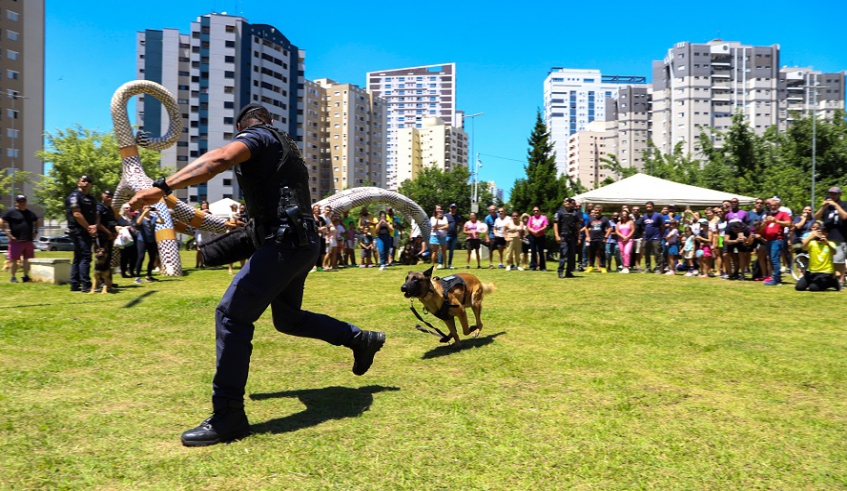 Guarda Municipal esteve presente no evento e fez demonstrações de adestramento de seus cães (Divulgação/PMMC)