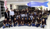 Os alunos da Banda Sinfônica do Cempre Prof. José Limongi Sobrinho foram recebidos no prédio sede da Prefeitura pelo prefeito Marcus Melo. (Foto: Ney Sarmento/PMMC)
