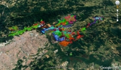Divisão por cores corresponde a novos setores de abastecimento que estão sendo implantados e que facilitarão a manutenção e a distribuição de água (Reprodução/Google Earth)