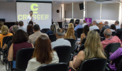 Na área de formação dos mogianos, Itânio Mariano, coordenador do Crescer, falou sobre a importância da ligação entre o programa, o Mogi Conecta e as empresas. (Warley Kenji/PMMC)