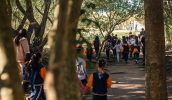 Estudantes fizeram trilha monitorada até o Tietê, para abordar temas como floresta ciliar, biodiversidade e mudanças climáticas (Warley Kenji/PMMC)