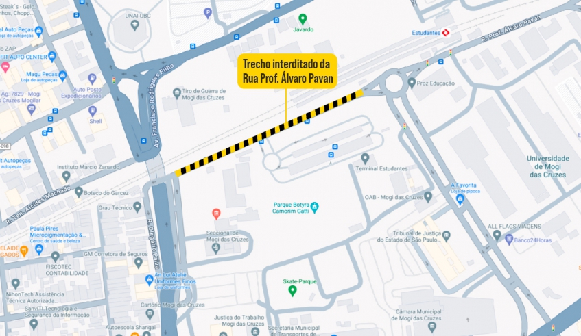 Confira o trecho interditado da rua Professor Álvaro Pavan por causa das obras de Recuperação Asfáltica do Programa Nova Mogi (Divulgação/PMMC)