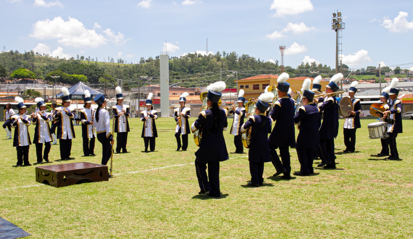A Banda Musical de Marcha da Escola Profª Isabel Ferreira (Belinha) recebeu o título de vice-campeã nacional e campeã na categoria Linha de Frente e Baliza. (Divulgação/PMMC)