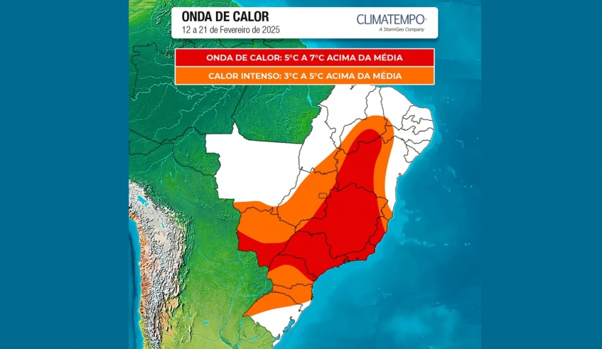 Estado de São Paulo é uma das regiões do país que terão temperaturas entre 5 e 7 graus acima da média (Reprodução/Climatempo)