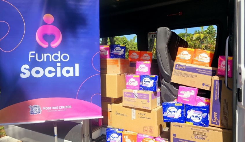 Maira Cusatis, presidente do Fundo Social de Mogi, recebe doações de produtos de higiene e cuidado pessoal para mulheres em situação de vulnerabilidade (Divulgação/PMMC)