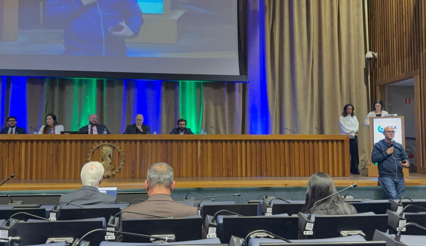 Coordenador de Produção de Água do Semae fez breve apresentação no evento e falou sobre andamento do PSA, em Mogi das Cruzes (Divulgação/Semae)