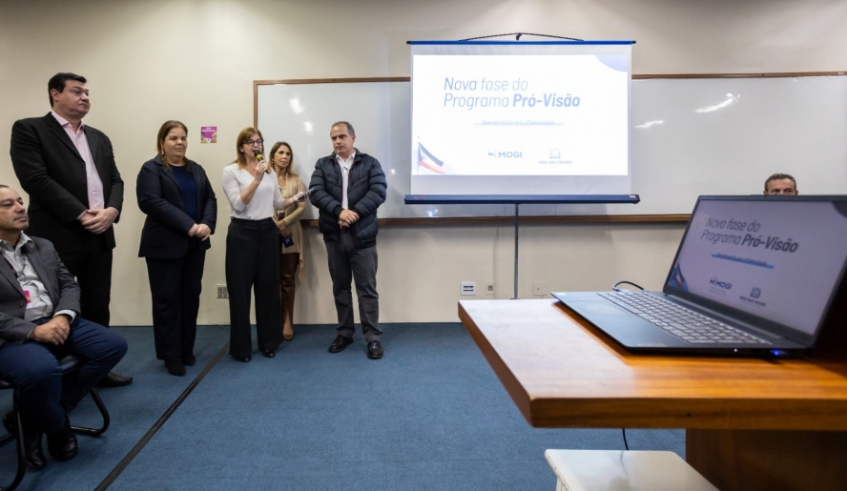 Prefeita Mara Bertaiolli, vice-prefeito Téo Cusatis e os secretários Rebeca Barufi e Luiz Bot anunciaram o Mutirão de Oftalmologia, nesta terça-feira (05/08) - (Divulgação - PMMC)