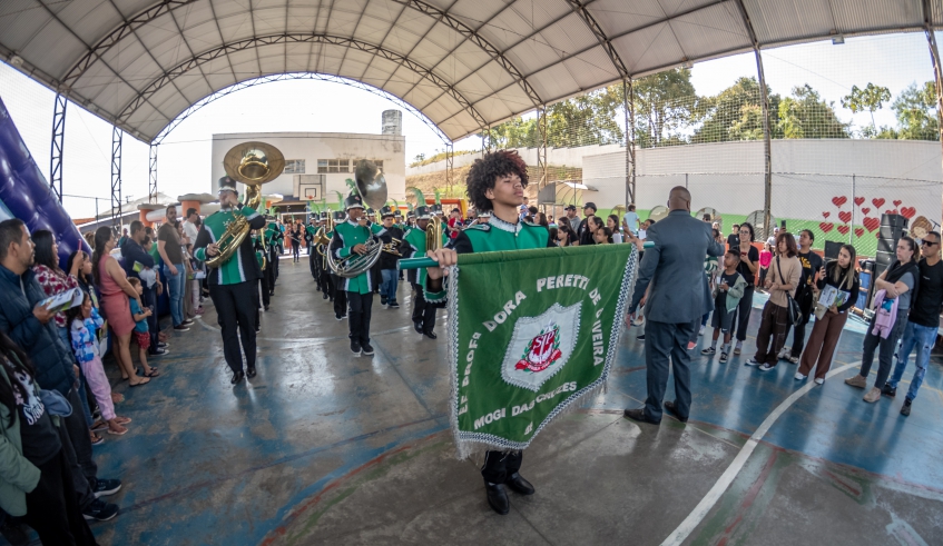 As edições da Rua Mais Feliz também trazem apresentações artísticas, como a da banda marcial da escola estadual Professora Dora Peretti (Divulgação/PMMC)