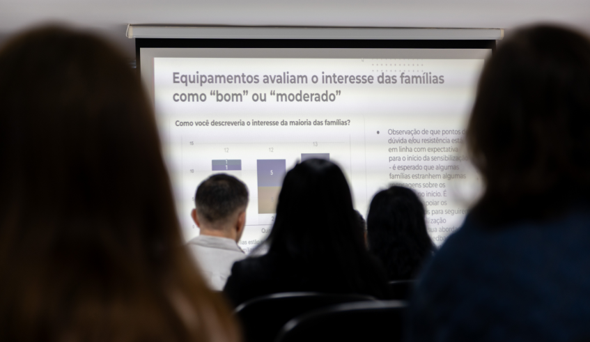Durante a formação, foi apresentado o relatório da terceira rodada de questionários aplicados às famílias participantes. O saldo é positivo, considerando que o programa está sendo implementado . . .