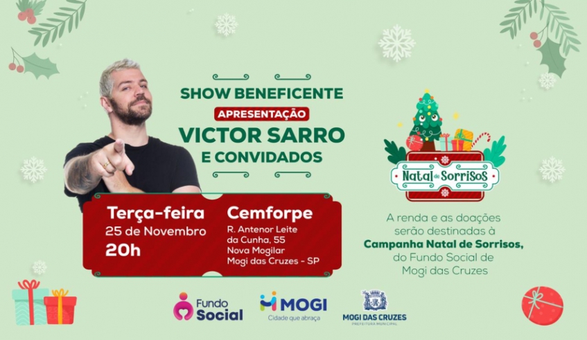 Stand up do humorista Victor Sarro terá renda destinada à campanha Natal de Sorrisos (Divulgação - PMMC)