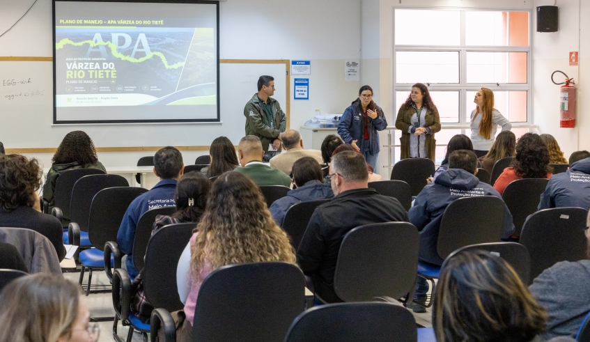 Secretária municipal do Clima e Meio Ambiente, Patricia Cesare, participou da abertura da reunião sobre o plano de manejo e saudou o público presente (Divulgação/PMMC)